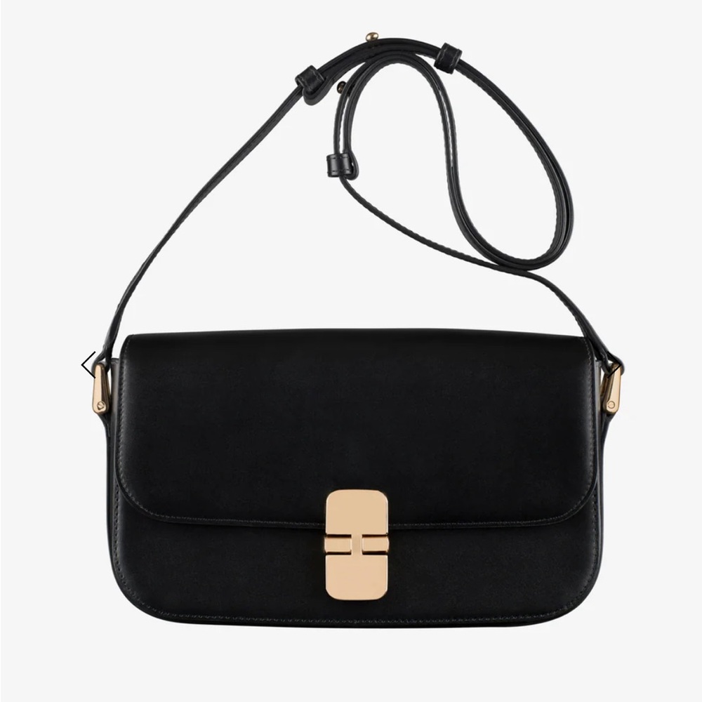 A.P.C. Black Leather Grace Baguette Bag with Gold Accent